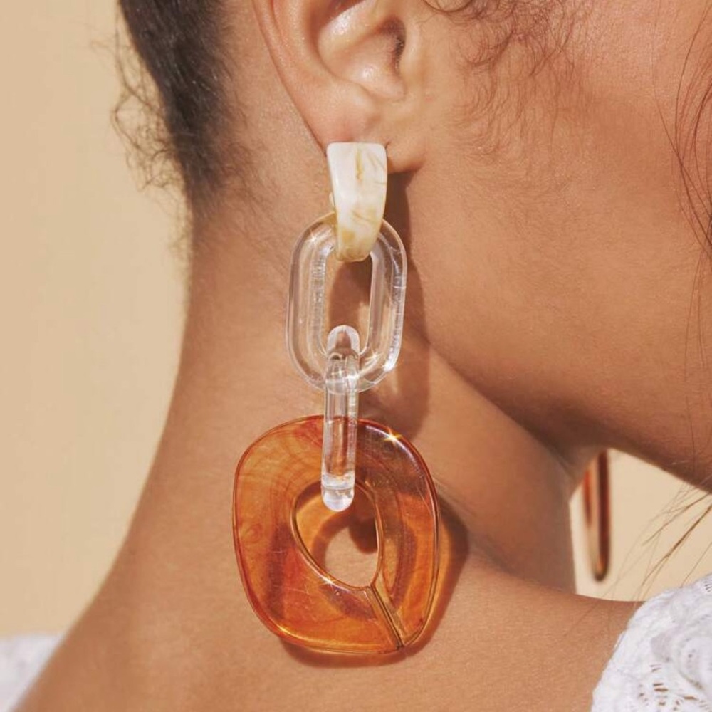 Stylish Orange and Clear Acrylic Earrings